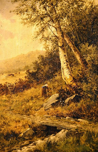Landskap (olja på duk) av David Bates