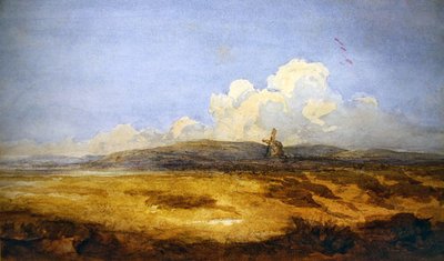 En väderkvarn på en allmänning (akvarell på papper) av David Cox