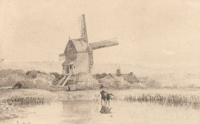 Boskap vattnade vid en väderkvarn på Dulwich Common, 1811 av David Cox