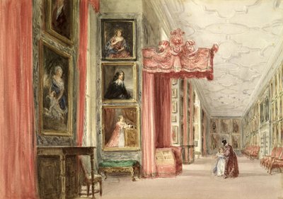 Interiör av Long Gallery, Hardwick Hall, Derbyshire, 1838 av David Cox