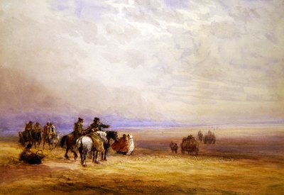 Förbereder sig för att korsa Lancaster Sands (akvarell på papper) av David Cox