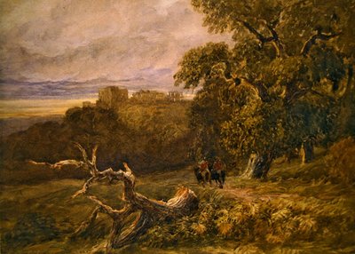 Resenärer nära Hardwicke Castle (akvarell på papper) av David Cox
