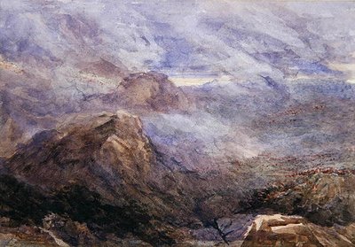 Welsh Sketch - Burning Bracken (akvarell på papper) av David Cox