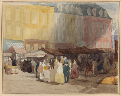 En fransk marknadsscen, möjligen Boulogne av David Cox the elder