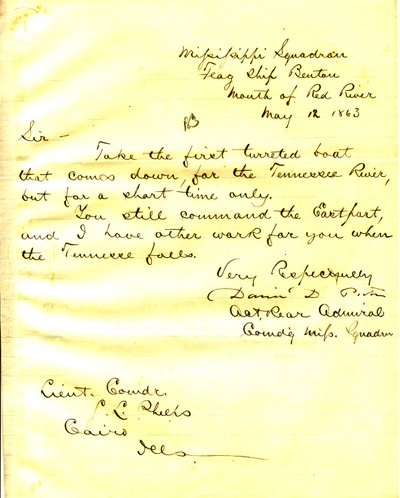 Letter from David D. Porter, U. S. S. Benton, mouth of Red River, to Seth Ledyard Phelps, Cairo, Illinois, May 12, 1863 av David D. Porter
