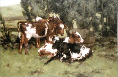 Tre kalvar, ca 1920 (olja på duk) av David Gould