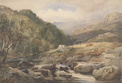 Landskap med bäck och hömakare (wc med gouache över grafit på papper) av David Hall McKewan