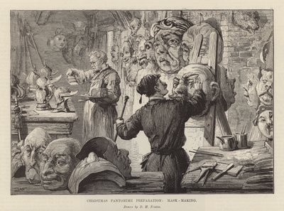 Göra masker för en julpantomim (gravyr) av David Henry Friston