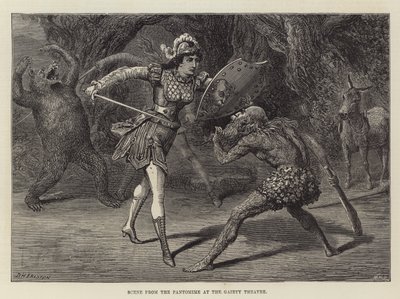 Scen från Pantomime på Gaiety Theatre av David Henry Friston