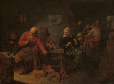 Interiör från en skomakarverkstad, ca 1650 (olja på pannå) av David III Ryckaert
