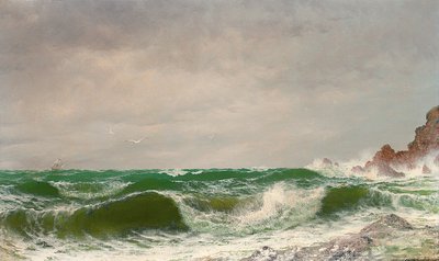 Vågor som slår mot en stenig kust, 1885 av David James