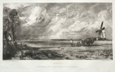 Olika ämnen av landskap, karakteristiska för engelska landskap från bilder målade av John Constable, R.A.: Spring. En kvarn på en allmänning. Hagel Squalls. Östra Bergholt, Suffolk av David Lucas