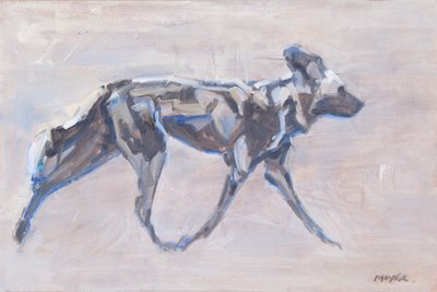 African Painted Dog (vildhund), 2024 (olja på duk) av David Mayer