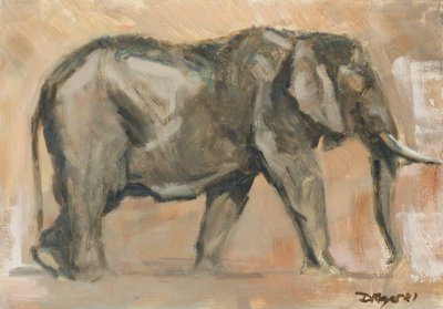 Bull Elephant, 2019 (olja på pannå) av David Mayer