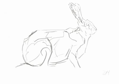 Hare, 2024 (bläck med bamburörspennor på papper) av David Mayer