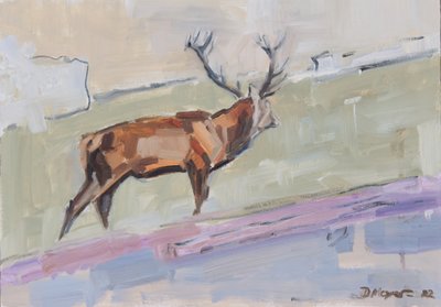 Red Deer Stag 2022 (olja på pannå) av David Mayer