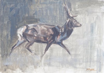 Red Deer Stag Running, 2023 (olja på duk) av David Mayer