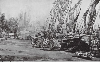 London: Chiswick, lågt tidvatten (litografi) av David Muirhead (after) Bone