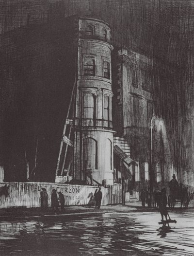 London, London: Piccadilly-Night, The Savile Club (färglitografi) av David Muirhead (after) Bone
