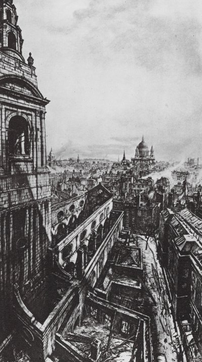London: The Blitzed City, från Reuters (litografi) av David Muirhead (after) Bone