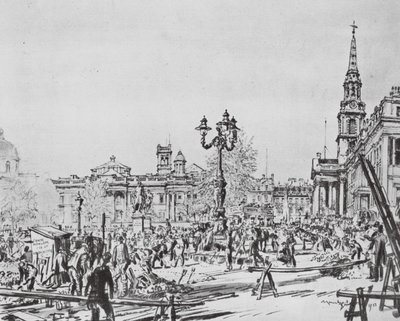 London: Trafalgar Square "UP" (litografi) av David Muirhead (after) Bone