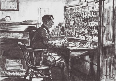 Oxford: En College Porter (litografi) av David Muirhead (after) Bone