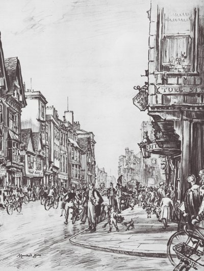 Oxford: Carfax från Mitre (litografi) av David Muirhead (after) Bone