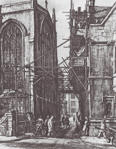 Oxford: Catte Street (litografi) av David Muirhead (after) Bone