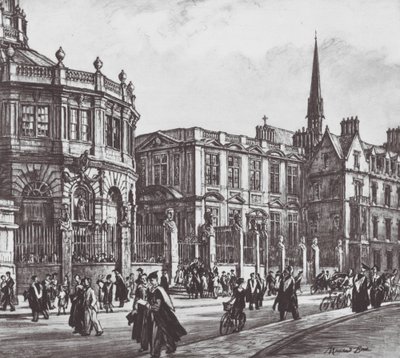 Oxford: Degree Day (litografi) av David Muirhead (after) Bone