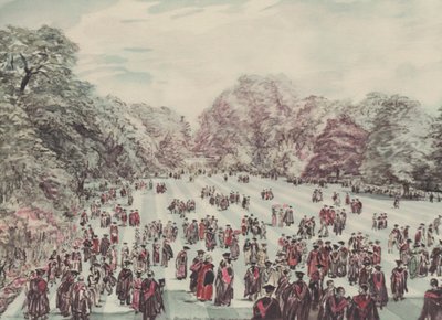 Oxford: Encaenia Garden Party (färglitografi) av David Muirhead (after) Bone