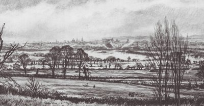 Oxford: Översvämmade ängar från Ferry Hinksey (litografi) av David Muirhead (after) Bone