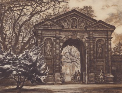 Oxford: Old Gateway, Botanic Gardens (färglitografi) av David Muirhead (after) Bone