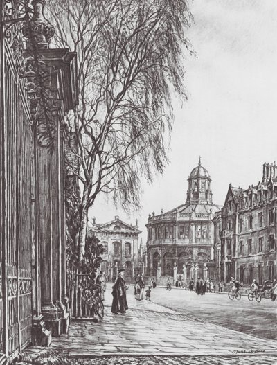 Oxford: The Broad från Trinity Gates (litografi) av David Muirhead (after) Bone