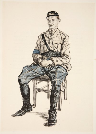 En officer från Highland, illustration från "The Western Front", utgiven av Country Life Ltd av David Muirhead Bone