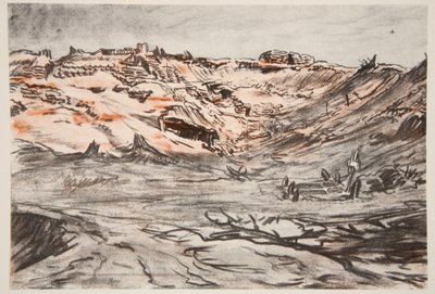 Ett stenbrott vid Mouquet Farm, illustration från "The Western Front", utgiven av Country Life Ltd av David Muirhead Bone
