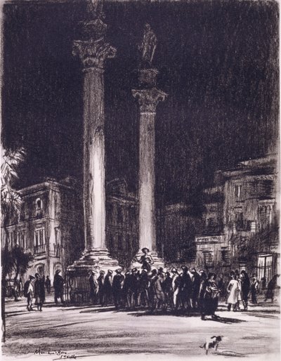 En billig jacka mellan de romerska pelarna i Almeda de Hercules, Sevilla av David Muirhead Bone