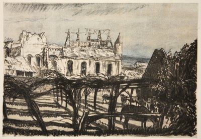 En rosenträdgård, illustration från "The Western Front", utgiven av Country Life Ltd av David Muirhead Bone
