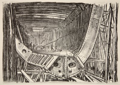 Bygga ett standardfartyg, illustration från "The Western Front", utgiven av Country Life Ltd av David Muirhead Bone