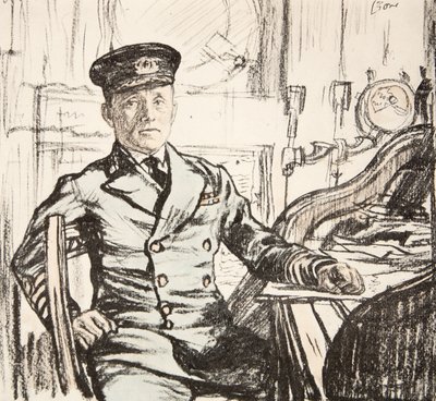 Kapten Cyril Fuller RI Navy, illustration från "The Western Front", utgiven av Country Life Ltd av David Muirhead Bone