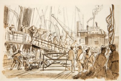 Avstigning, illustration från "The Western Front", utgiven av Country Life Ltd av David Muirhead Bone
