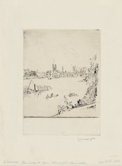 Hammersmith från Thamescote, Chiswick Mall av David Muirhead Bone