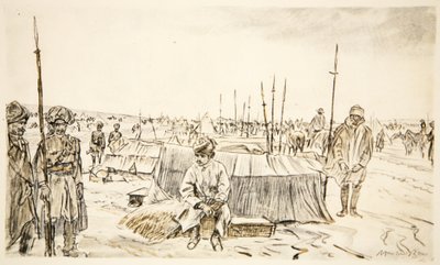 Indiskt kavalleri, illustration från "The Western Front", utgiven av Country Life Ltd av David Muirhead Bone