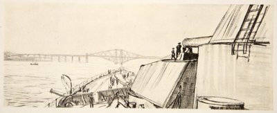 På ett slagskepp: i Forth, illustration från "The Western Front", utgiven av Country Life Ltd av David Muirhead Bone