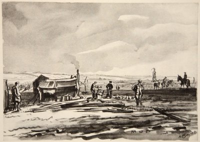På Somme: Lera, illustration från "The Western Front", utgiven av Country Life Ltd av David Muirhead Bone