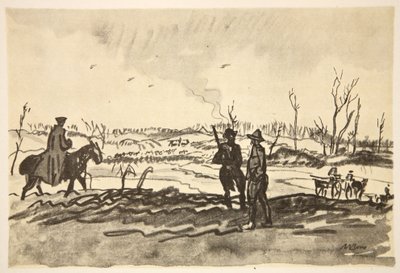 På Somme: nära Mametz, illustration från "The Western Front", utgiven av Country Life Ltd av David Muirhead Bone