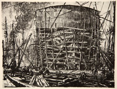 På lagren, illustration från "The Western Front", utgiven av Country Life Ltd av David Muirhead Bone