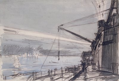 Sökarljus vid Scapa Flow (akvarell på papper) av David Muirhead Bone