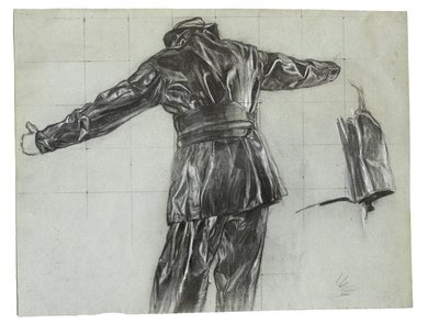 Studie för utläggning av vinterminor utanför Island, ca 1942, kat 9 (kolpenna  krita på papper) av David Muirhead Bone