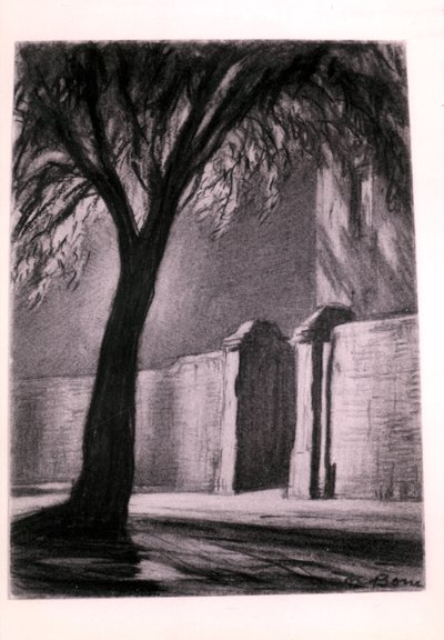 Förortsnatt, ca 1920 (kol) av David Muirhead Bone