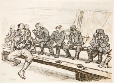 Den lycklige krigaren, illustration från "The Western Front", utgiven av Country Life Ltd av David Muirhead Bone